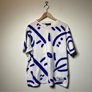 Vintage Marike Abstract Blue and White Shirt Medium